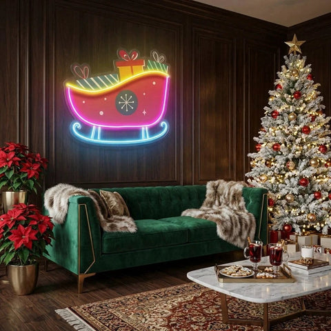 Sleigh With Gifts Art Work Led Neon Sign Light