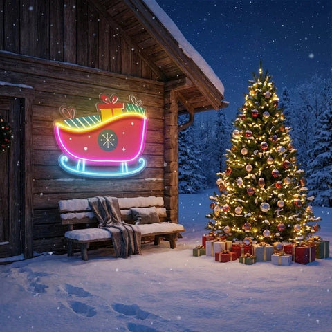 Sleigh With Gifts Art Work Led Neon Sign Light