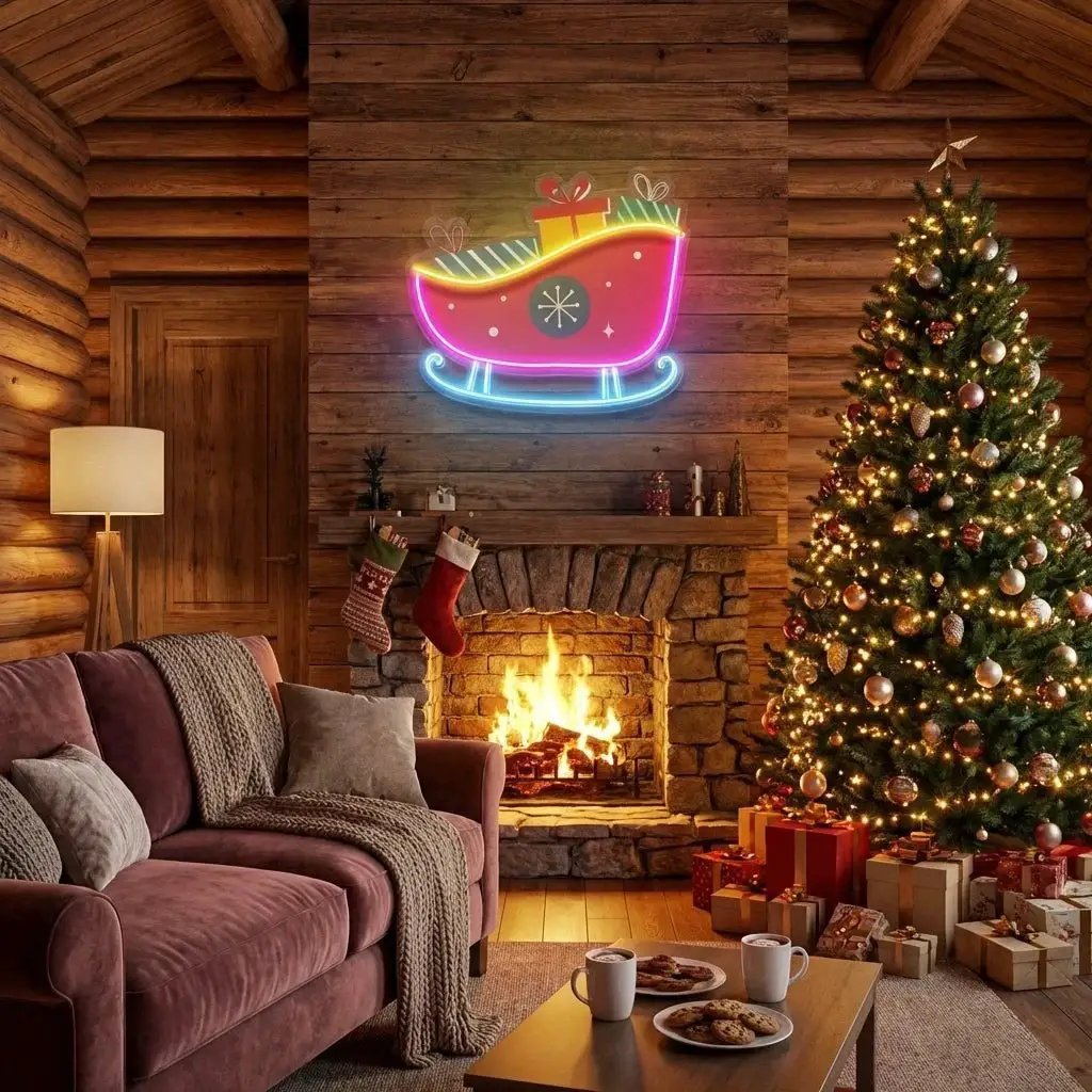 Sleigh With Gifts Art Work Led Neon Sign Light