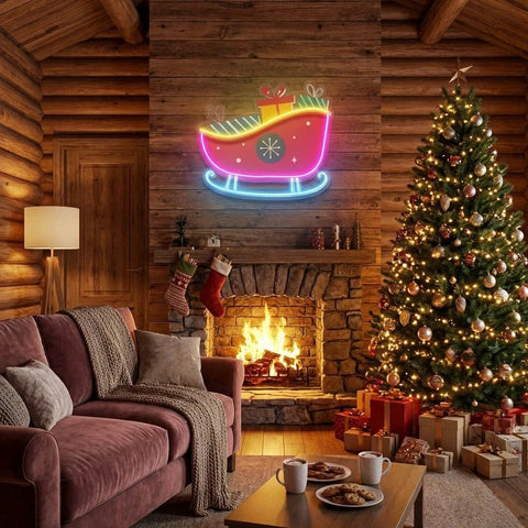 Sleigh With Gifts Art Work Led Neon Sign Light