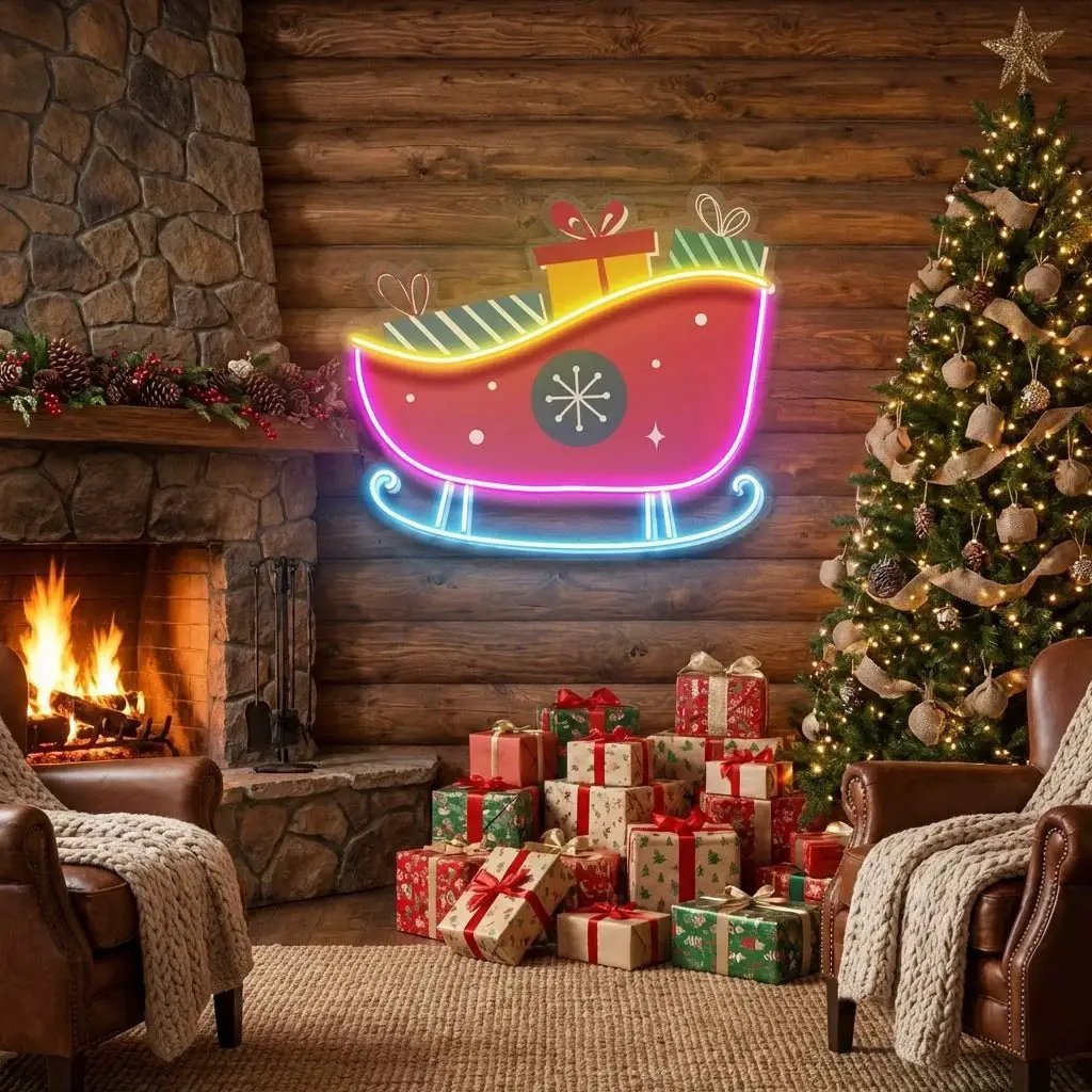 Sleigh With Gifts Art Work Led Neon Sign Light