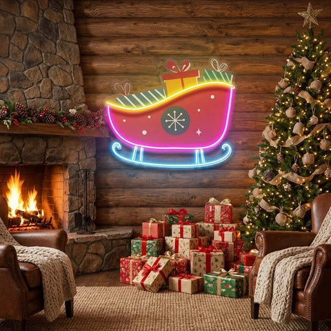 Sleigh With Gifts Art Work Led Neon Sign Light