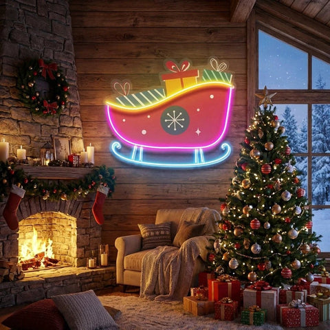 Sleigh With Gifts Art Work Led Neon Sign Light