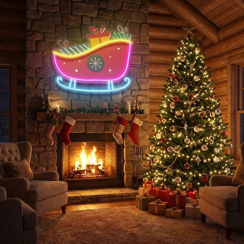 Sleigh With Gifts Art Work Led Neon Sign Light