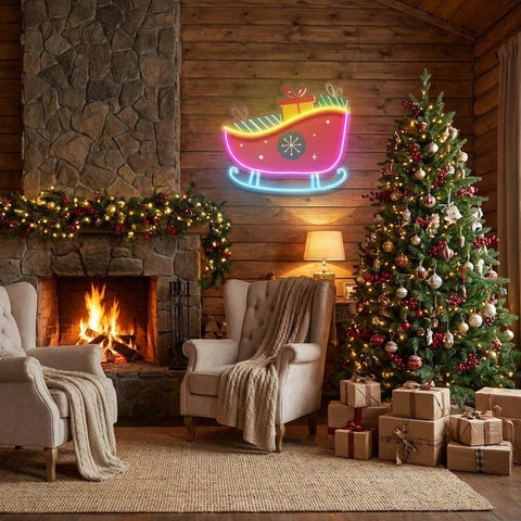Sleigh With Gifts Art Work Led Neon Sign Light