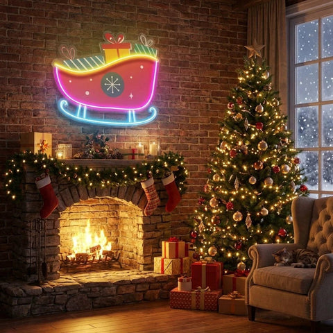 Sleigh With Gifts Art Work Led Neon Sign Light