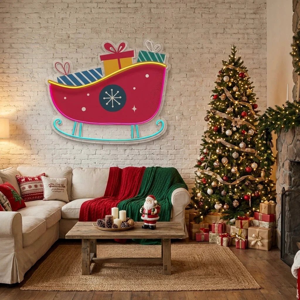 Sleigh With Gifts Art Work Led Neon Sign Light
