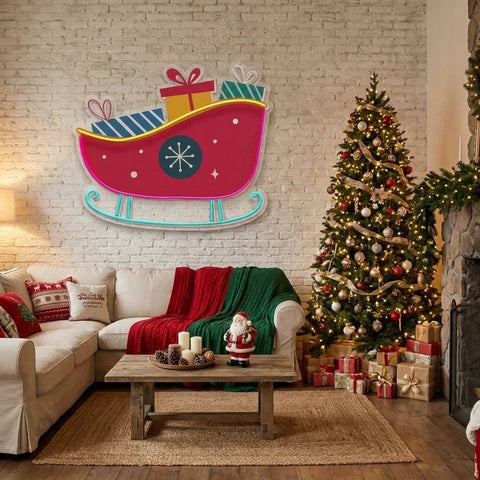 Sleigh With Gifts Art Work Led Neon Sign Light