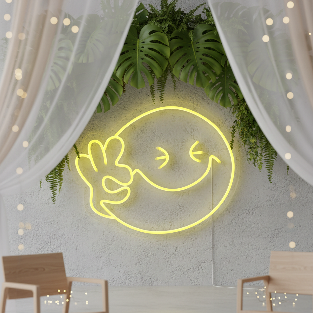 Smiley Face Neon Sign OK Neon Sign Wall Decor Art