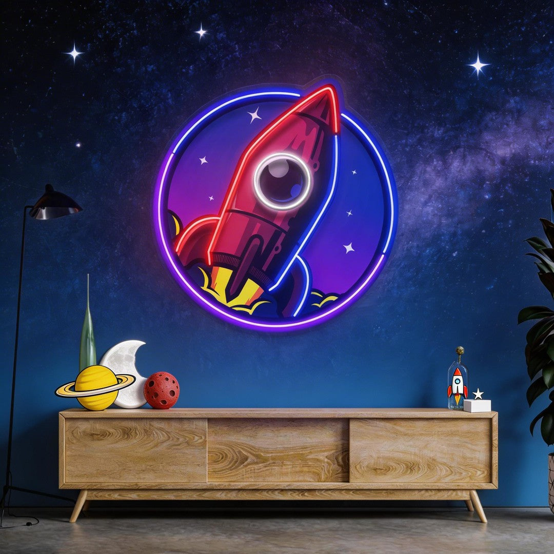 Spaceship Rocket Launch Web Galaxy LED Neon Sign Light Pop Art