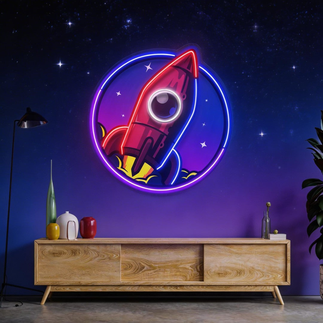 Spaceship Rocket Launch Web Galaxy LED Neon Sign Light Pop Art