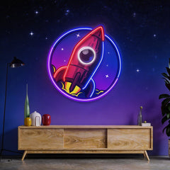 Spaceship Rocket Launch Web Galaxy LED Neon Sign Light Pop Art