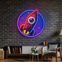 Spaceship Rocket Launch Web Galaxy LED Neon Sign Light Pop Art