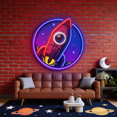 Spaceship Rocket Launch Web Galaxy LED Neon Sign Light Pop Art