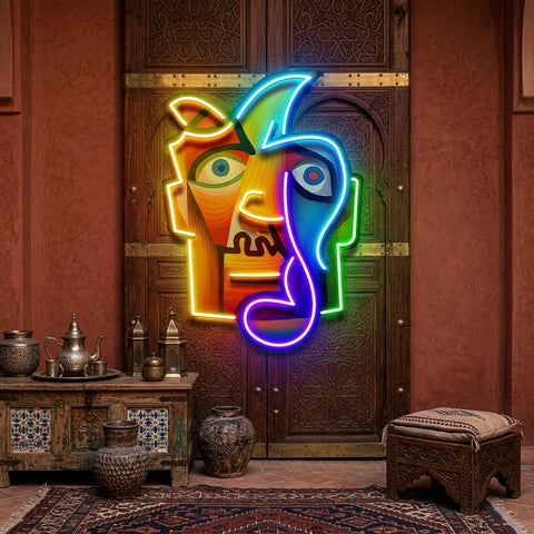 Square Face Man Portrait Painting Abstract Art LED Neon Sign Light Pop Art