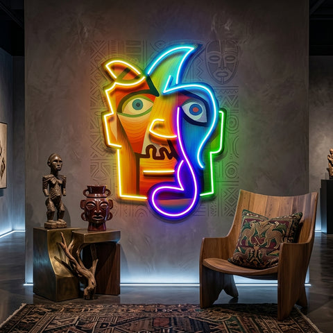 Square Face Man Portrait Painting Abstract Art LED Neon Sign Light Pop Art