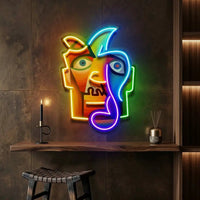 Square Face Man Portrait Painting Abstract Art LED Neon Sign Light Pop Art