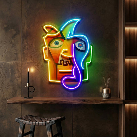 Square Face Man Portrait Painting Abstract Art LED Neon Sign Light Pop Art
