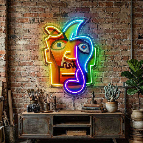 Square Face Man Portrait Painting Abstract Art LED Neon Sign Light Pop Art