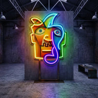 Square Face Man Portrait Painting Abstract Art LED Neon Sign Light Pop Art