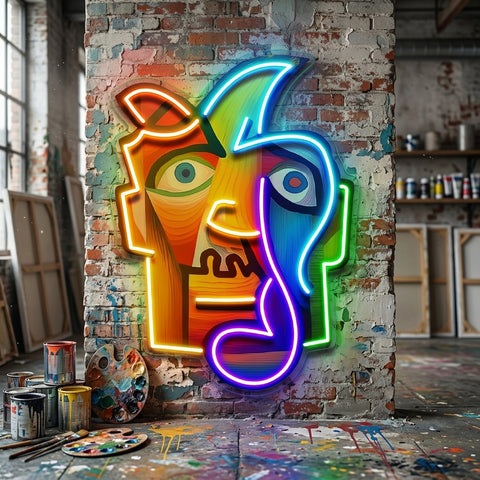 Square Face Man Portrait Painting Abstract Art LED Neon Sign Light Pop Art