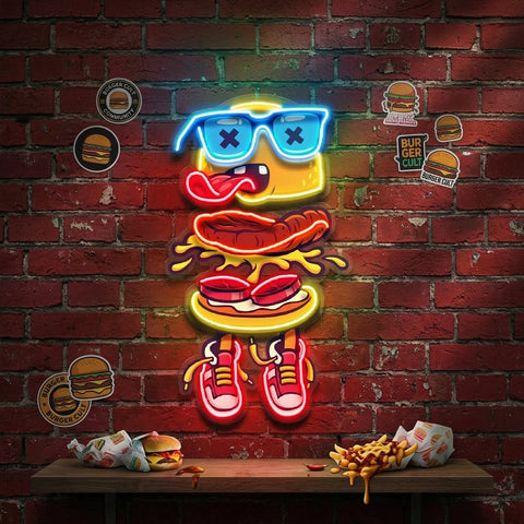 Stacked Burger Vibes LED Neon Sign Light Pop Art