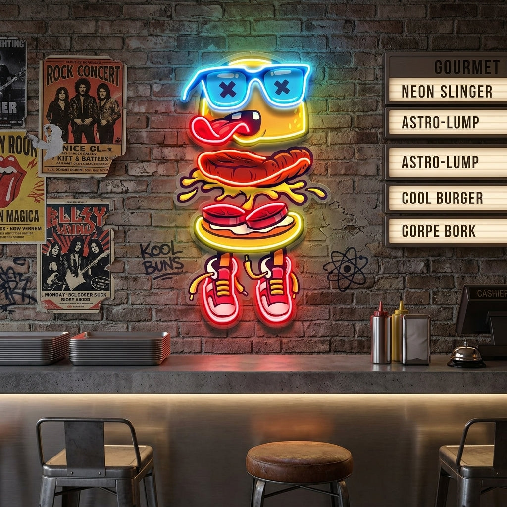 Stacked Burger Vibes LED Neon Sign Light Pop Art