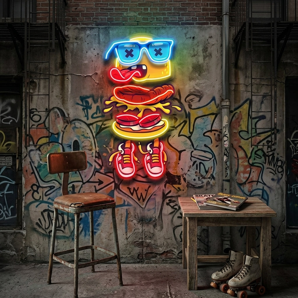 Stacked Burger Vibes LED Neon Sign Light Pop Art