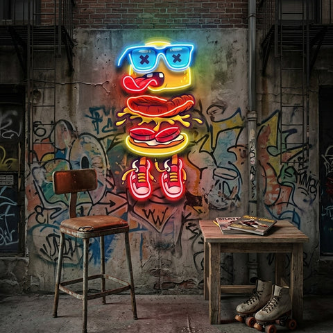 Stacked Burger Vibes LED Neon Sign Light Pop Art