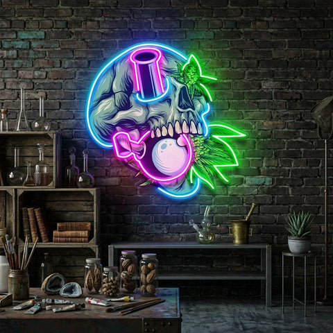 Stone Skull With Weed Bong LED Neon Sign Light Pop Art