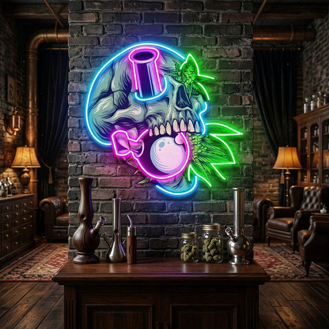 Stone Skull With Weed Bong LED Neon Sign Light Pop Art
