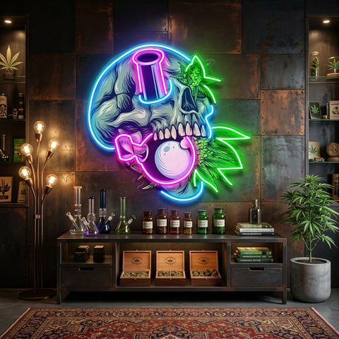 Stone Skull With Weed Bong LED Neon Sign Light Pop Art