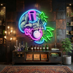 Stone Skull With Weed Bong LED Neon Sign Light Pop Art