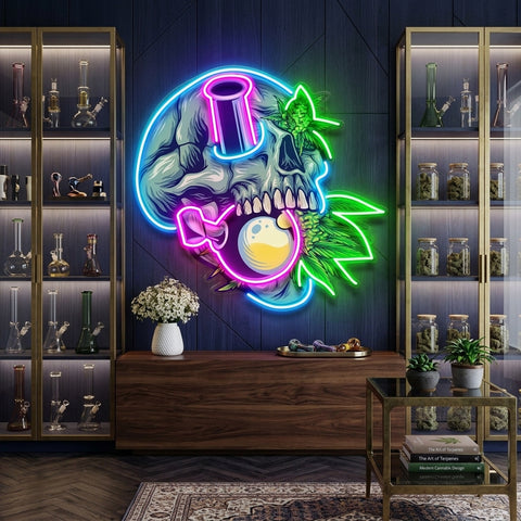 Stone Skull With Weed Bong LED Neon Sign Light Pop Art