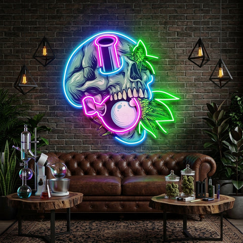 Stone Skull With Weed Bong LED Neon Sign Light Pop Art