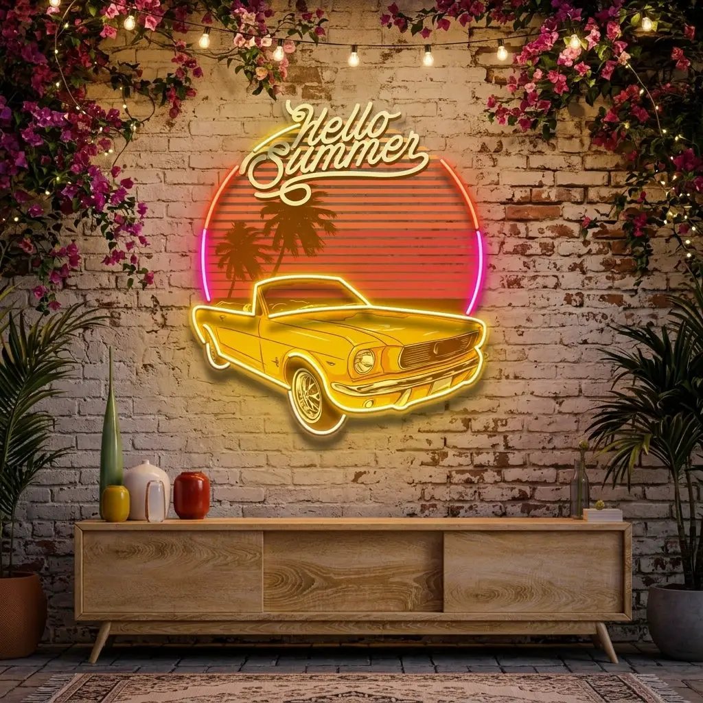 Summer Tropical Beach And Car LED Neon Sign Light Pop Art