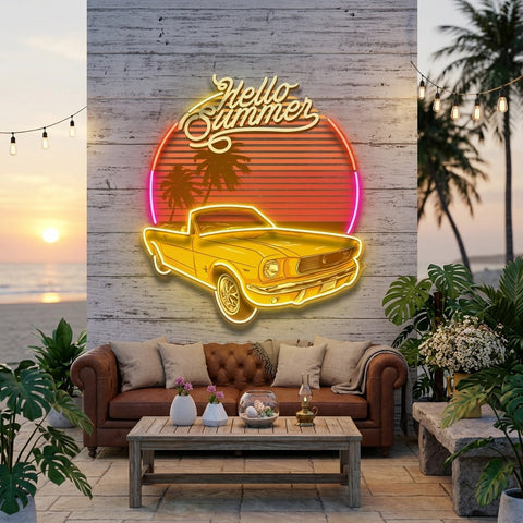 Summer Tropical Beach And Car LED Neon Sign Light Pop Art