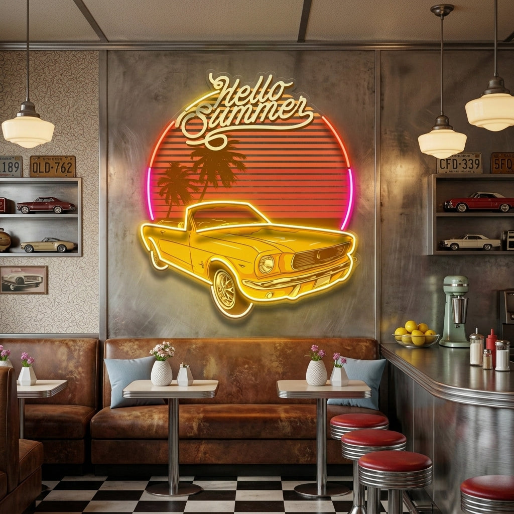 Summer Tropical Beach And Car LED Neon Sign Light Pop Art