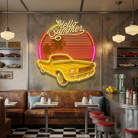 Summer Tropical Beach And Car LED Neon Sign Light Pop Art