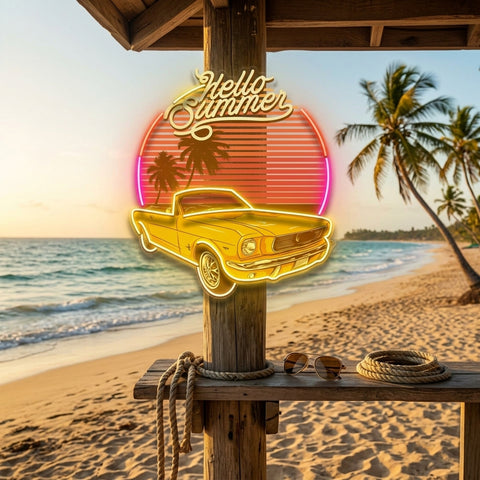 Summer Tropical Beach And Car LED Neon Sign Light Pop Art