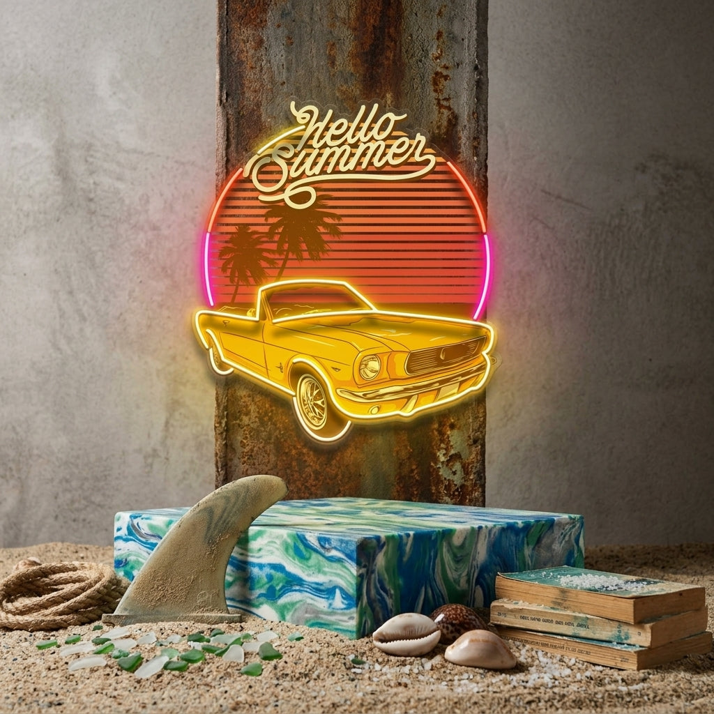 Summer Tropical Beach And Car LED Neon Sign Light Pop Art