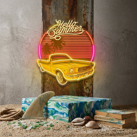 Summer Tropical Beach And Car LED Neon Sign Light Pop Art