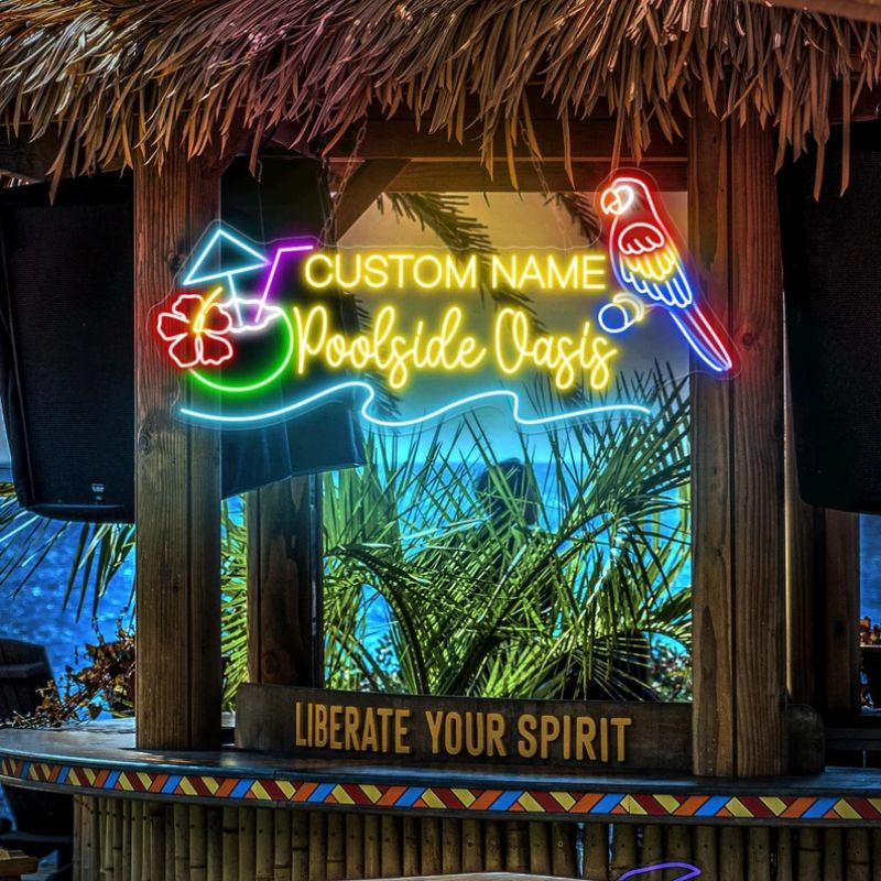 Custom Poolside Oasis Neon Sign Pool Bar Decor Coconut Sign - VN03 - Customneonstudio