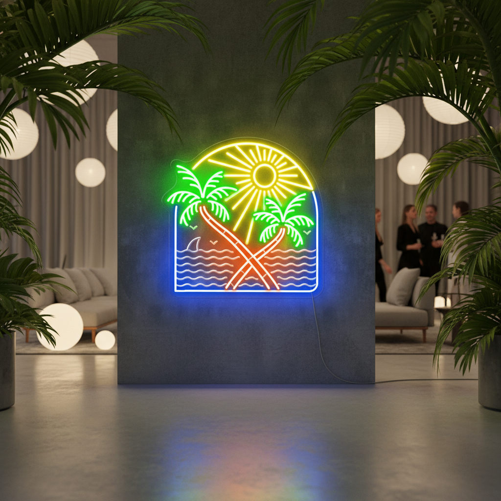 Sunset Neon Tropical  Palm Tree Led Neon Sign for Wall Decor - VN03 - Customneonstudio