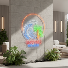 Surfing Paradise Palm Tree Neon Sign
