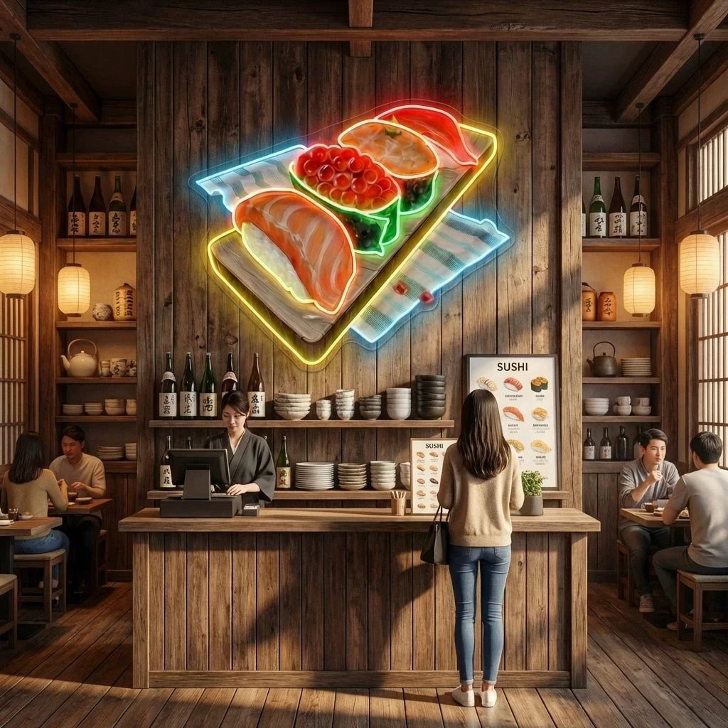 Sushi Platter LED Neon Sign for Japanese Restaurant Decor