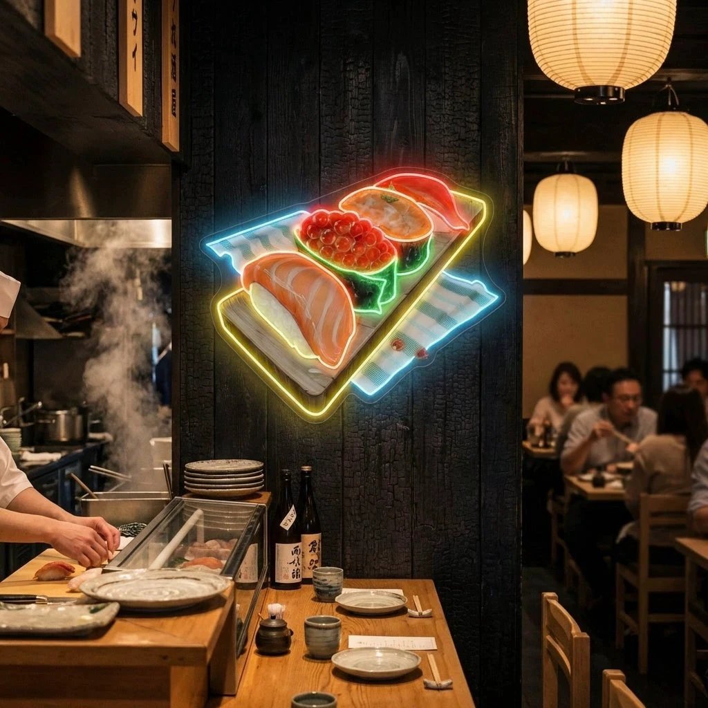 Sushi Platter LED Neon Sign for Japanese Restaurant Decor