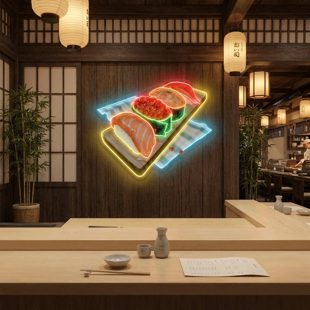 Sushi Platter LED Neon Sign for Japanese Restaurant Decor