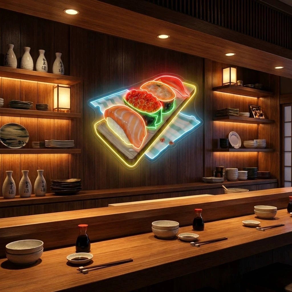 Sushi Platter LED Neon Sign for Japanese Restaurant Decor
