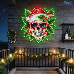 Holly Jolly Skull: Santa in Bloom Neon Sign Light Artwork